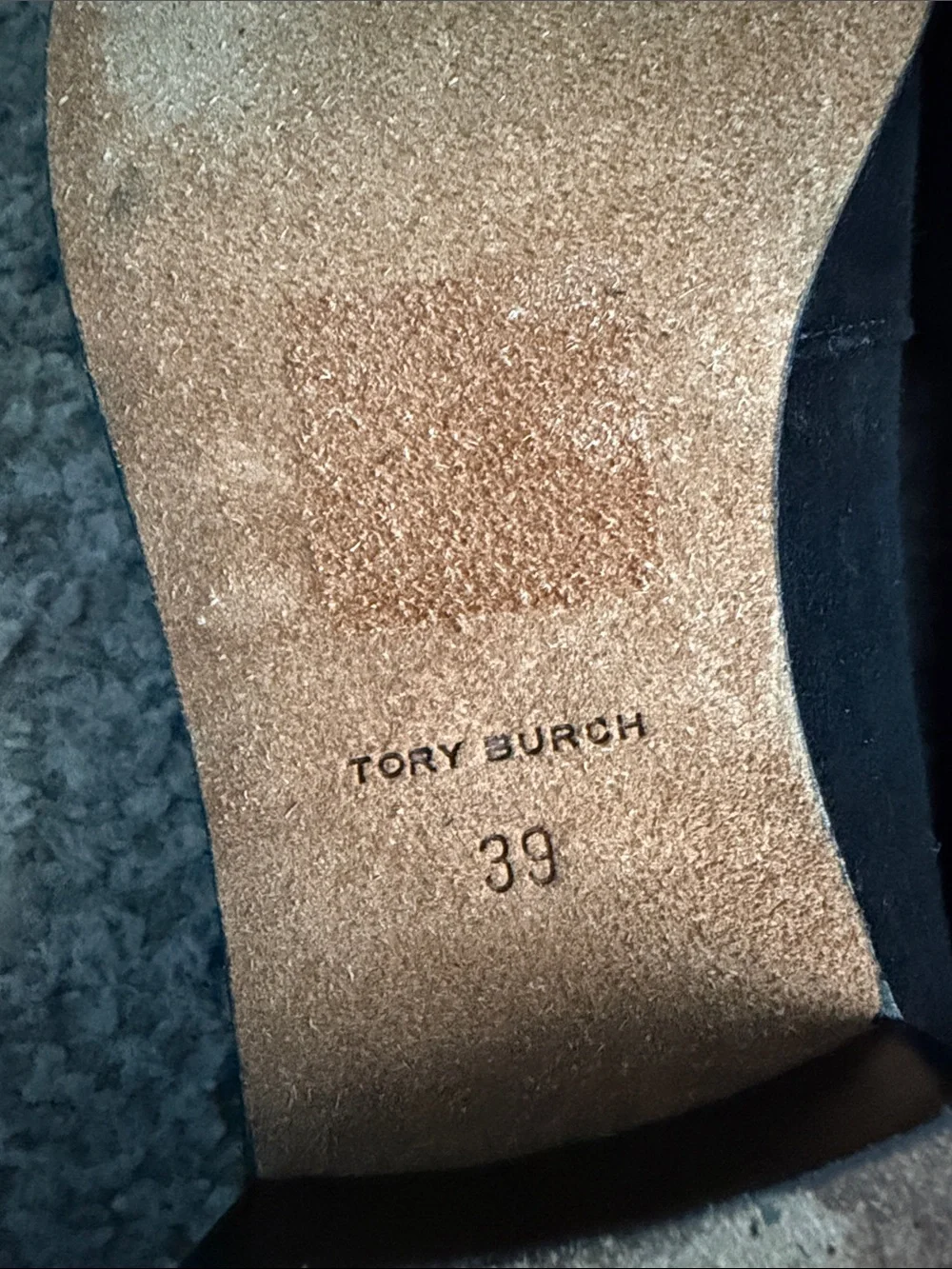 Tory Burch Runway Chain Peep-Toe- Black Suede
